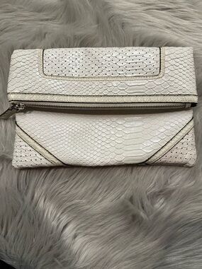 The LIMITED White Croc Embossed Fold-Over Clutch - Elegant Women’s Bag